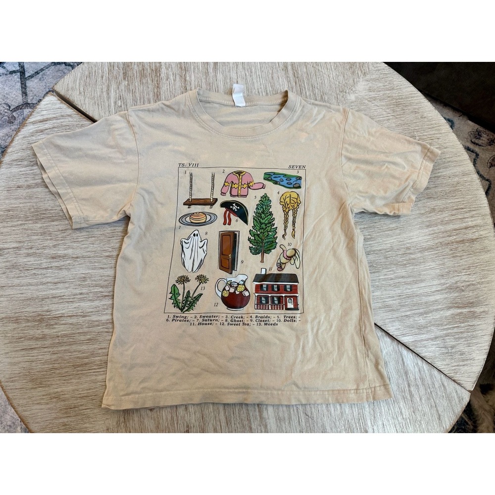 Taylor Swift Folklore Seven Album Inspired Botanical Illustration T-Shirt Beige